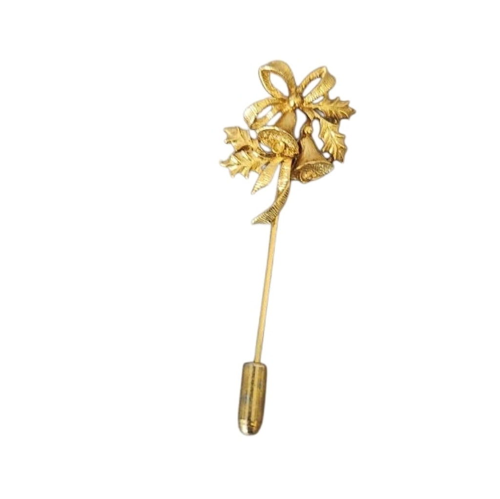 Vintage Roma Elegant Goldtone Bells Christmas Stick Pin Brooch
